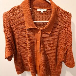 Madewell Orange Knit Button-Up Top